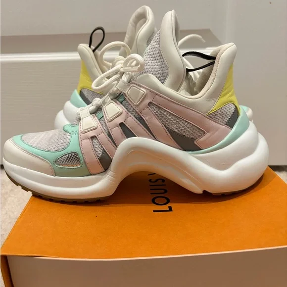 Louis Vuitton Pastel Multi-Panel Chunky Sneakers - Pink, Mint & Yellow - Picture 6 of 13